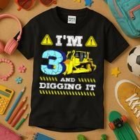 I'm 3 And Digging It Construction Excavator 3rd Birthday Kids T-Shirt thumb 3