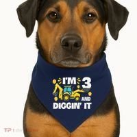 IM 3 And Digging It Construction Excavator 3rd Birthday USA-Made Doggie Bandana thumb 1