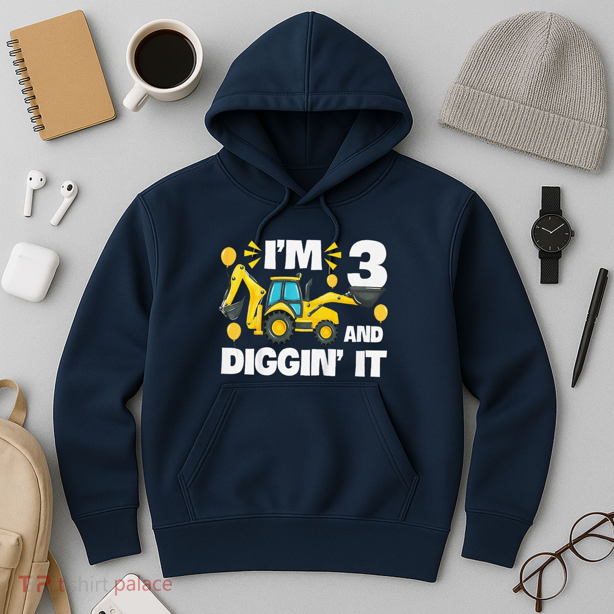 IM 3 And Digging It Construction Excavator 3rd Birthday Hoodie