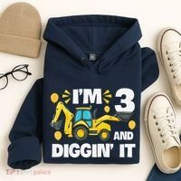 IM 3 And Digging It Construction Excavator 3rd Birthday Hoodie thumb 4