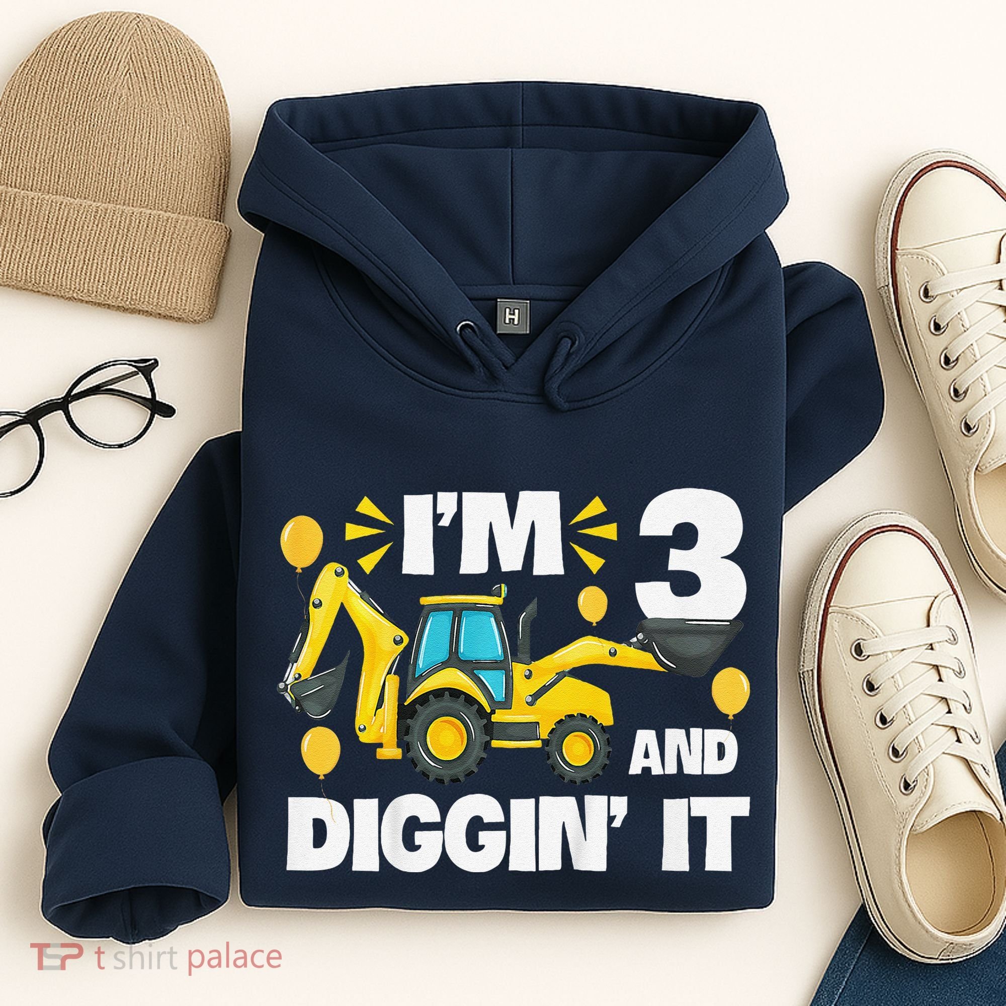 IM 3 And Digging It Construction Excavator 3rd Birthday Hoodie