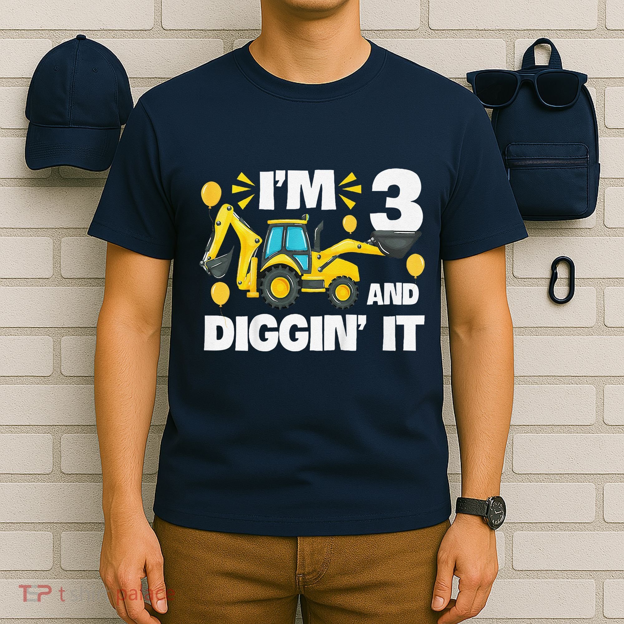 IM 3 And Digging It Construction Excavator 3rd Birthday T-Shirt