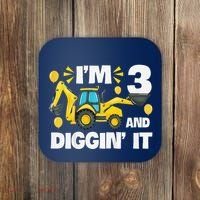 IM 3 And Digging It Construction Excavator 3rd Birthday Coaster thumb 0