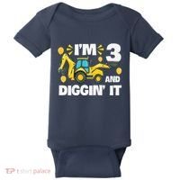 IM 3 And Digging It Construction Excavator 3rd Birthday Baby Bodysuit thumb 0
