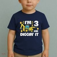 IM 3 And Digging It Construction Excavator 3rd Birthday Toddler T-Shirt thumb 2