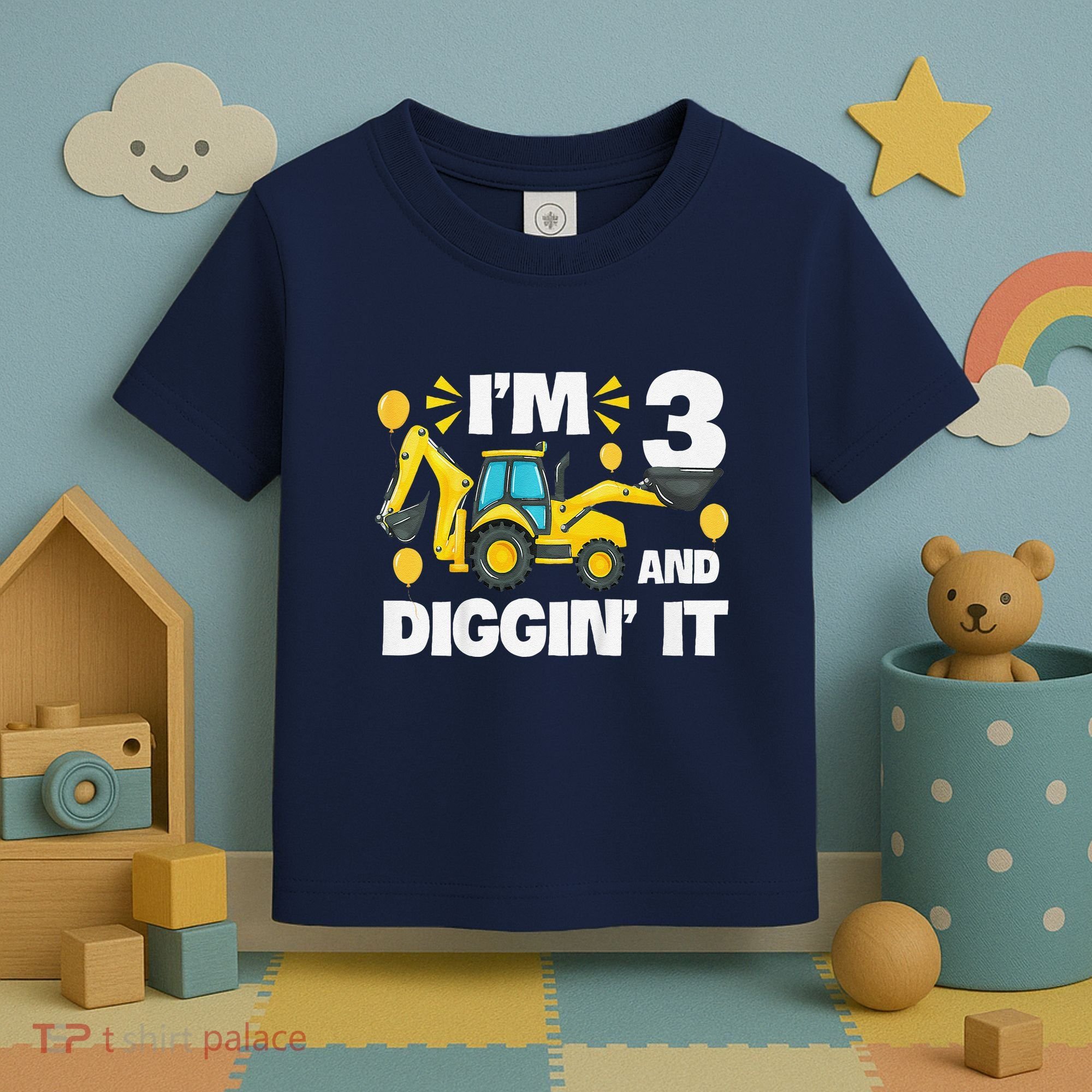 IM 3 And Digging It Construction Excavator 3rd Birthday Toddler T-Shirt
