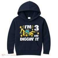 IM 3 And Digging It Construction Excavator 3rd Birthday Kids Hoodie thumb 0