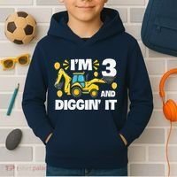 IM 3 And Digging It Construction Excavator 3rd Birthday Kids Hoodie thumb 2