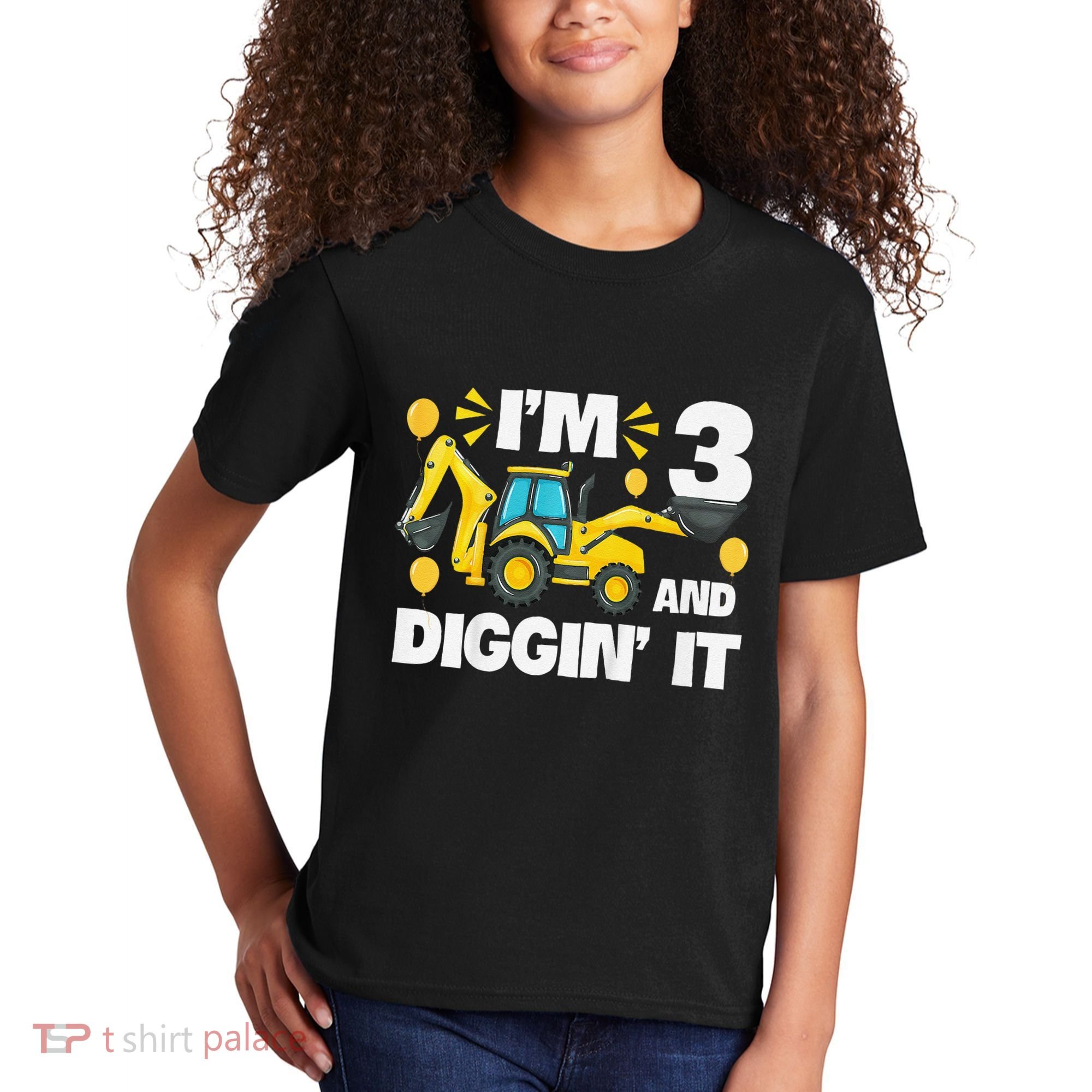IM 3 And Digging It Construction Excavator 3rd Birthday Kids T-Shirt