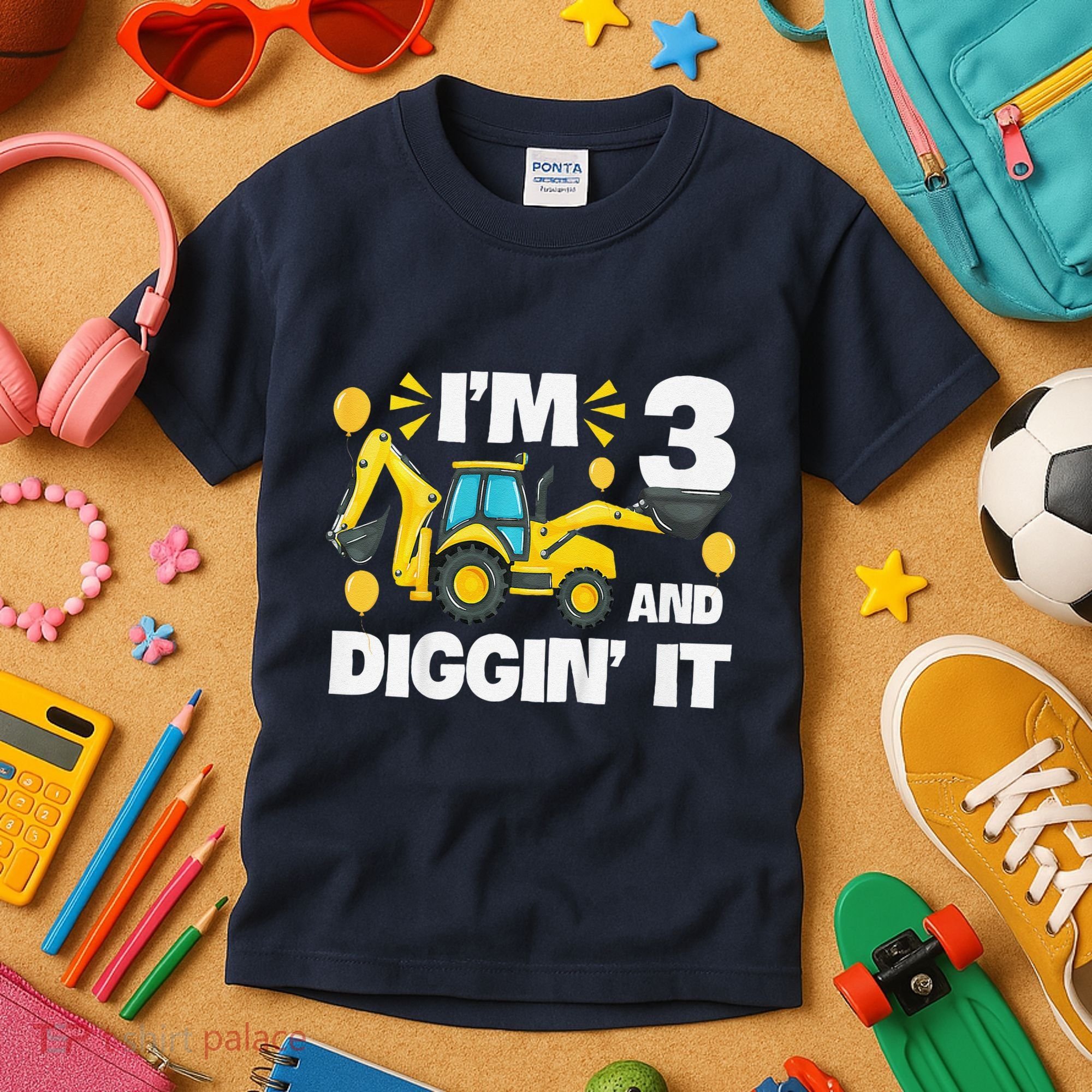 IM 3 And Digging It Construction Excavator 3rd Birthday Kids T-Shirt