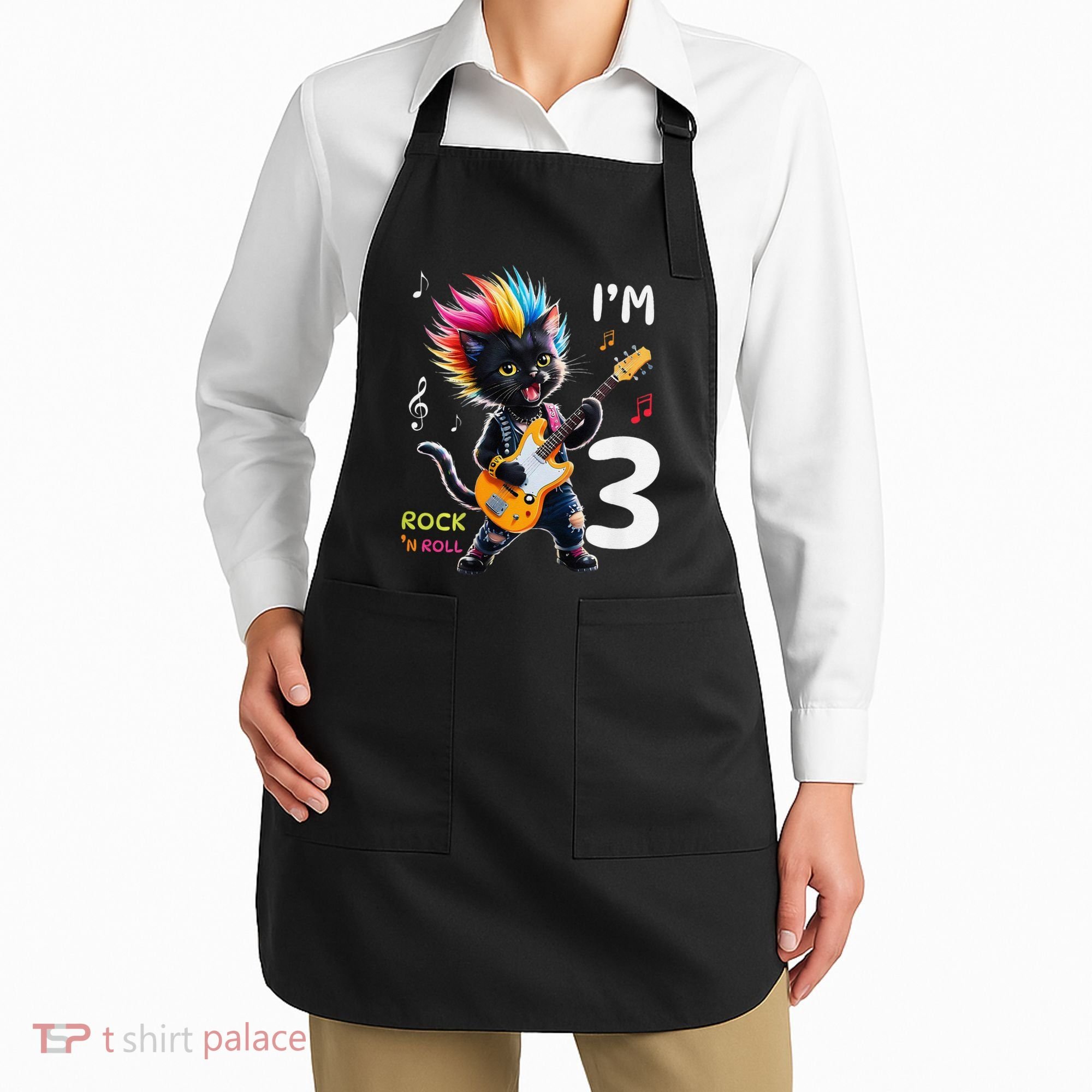 IM 3 Punk Cat RockN Roll Guitar Cat 3rd Birthday Boy Apron