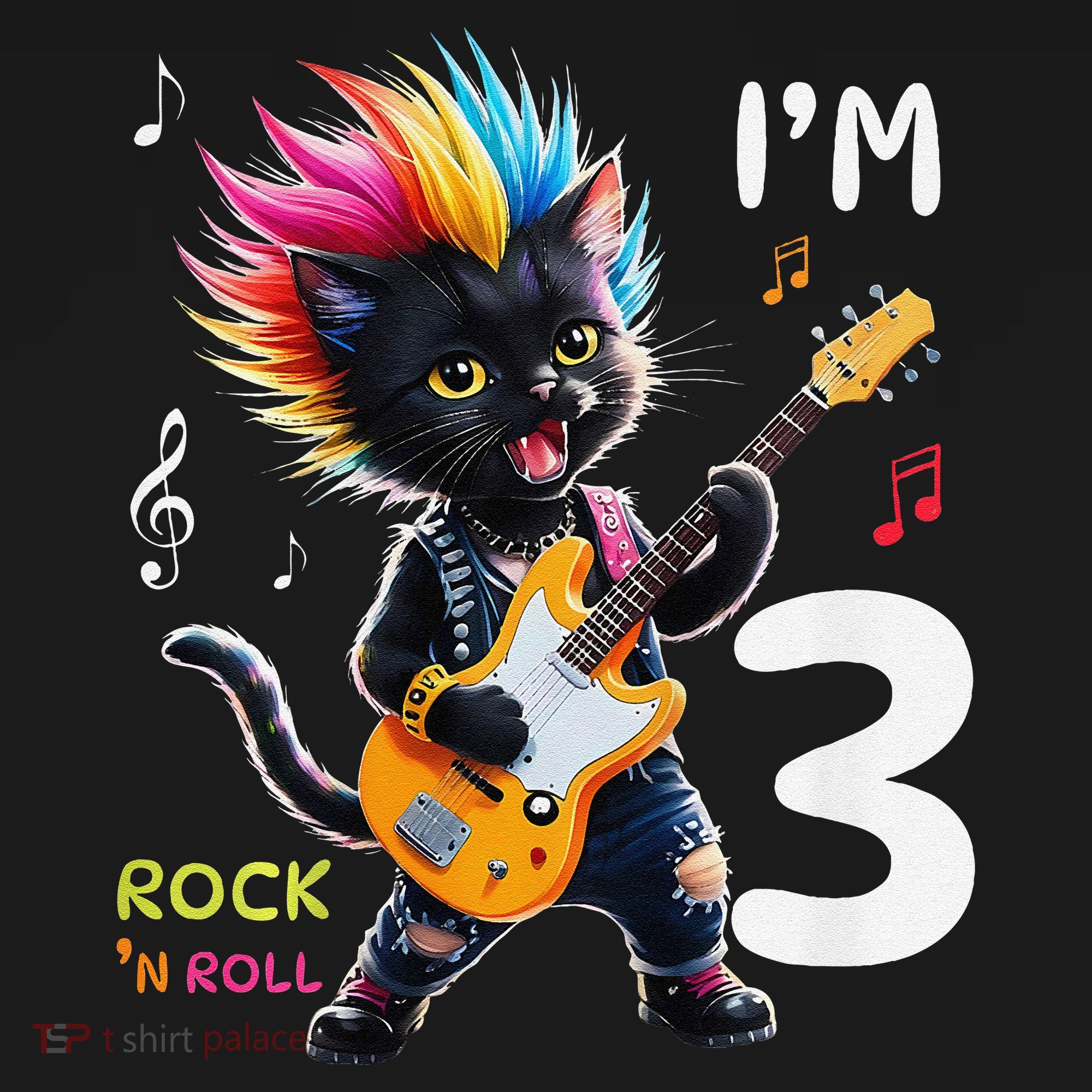 IM 3 Punk Cat RockN Roll Guitar Cat 3rd Birthday Boy Women's Hoodie