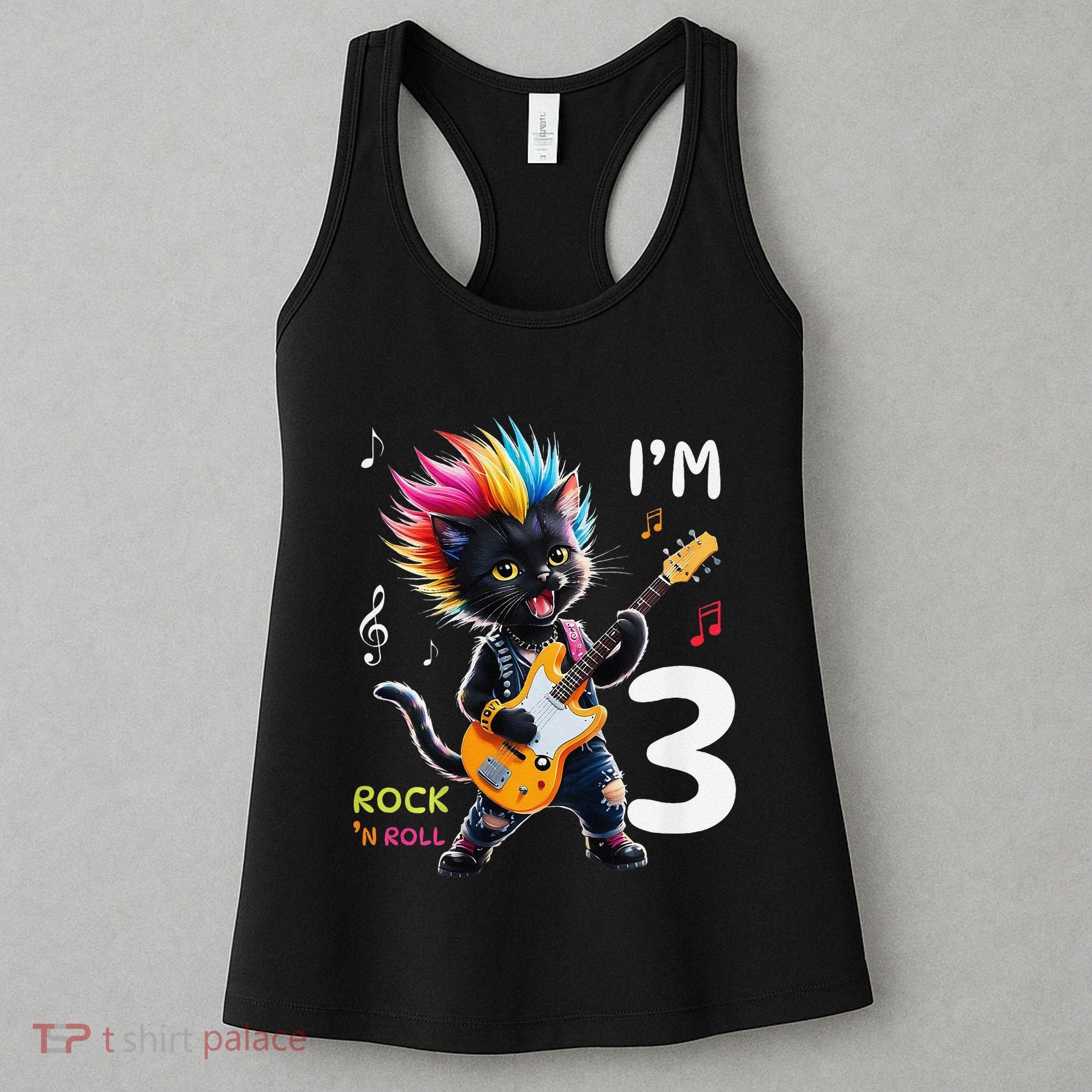 IM 3 Punk Cat RockN Roll Guitar Cat 3rd Birthday Boy Women's Tank Top