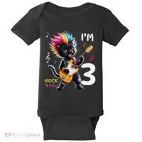 IM 3 Punk Cat RockN Roll Guitar Cat 3rd Birthday Boy Baby Bodysuit thumb 0