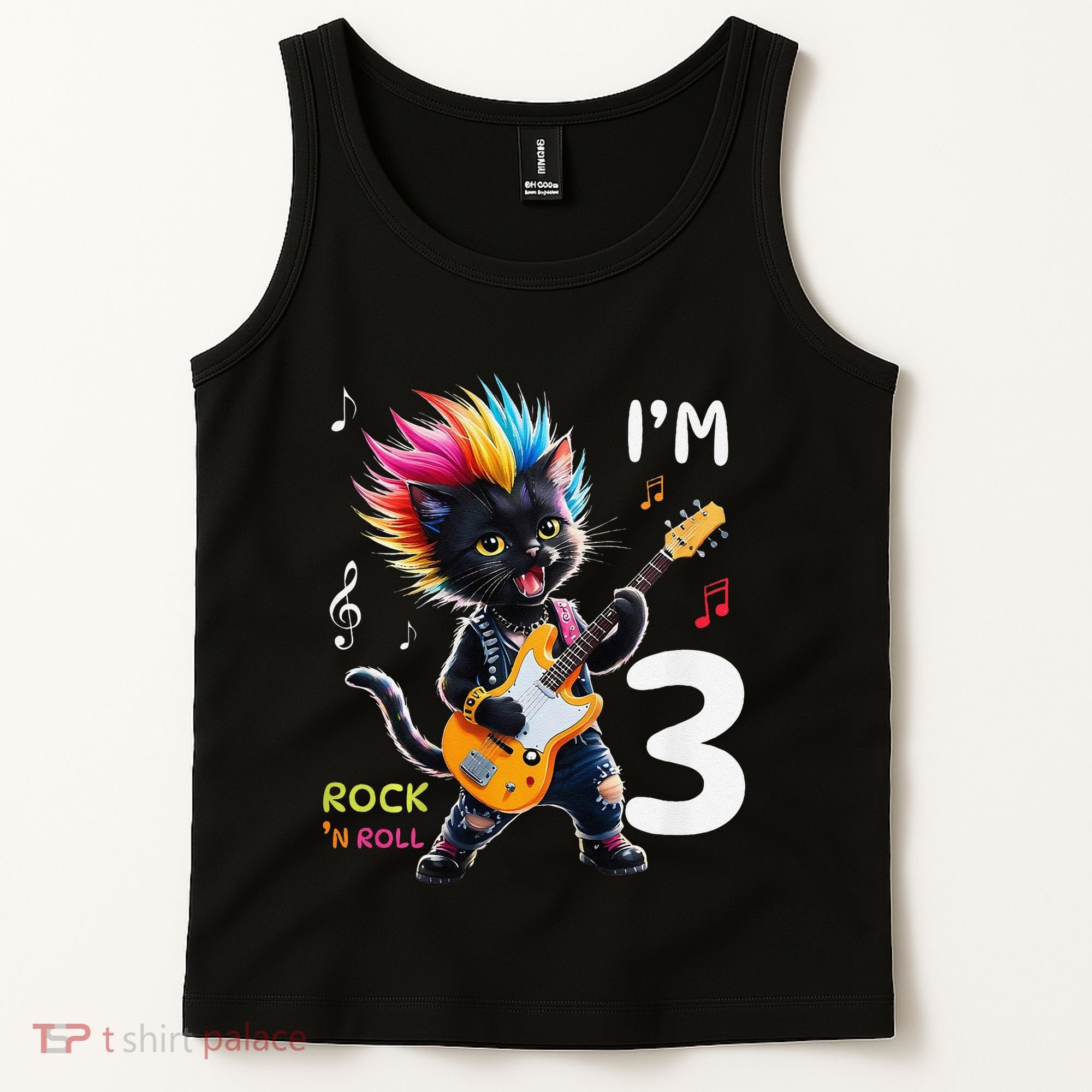 IM 3 Punk Cat RockN Roll Guitar Cat 3rd Birthday Boy Tank Top