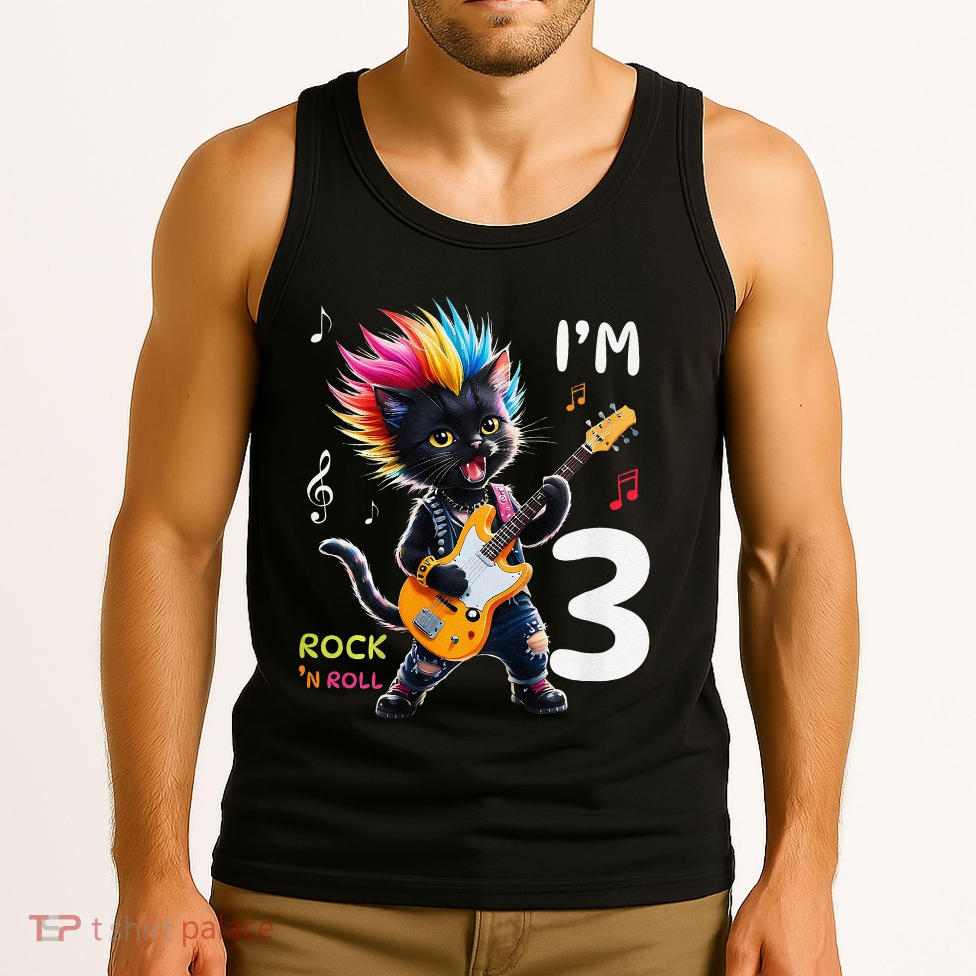 IM 3 Punk Cat RockN Roll Guitar Cat 3rd Birthday Boy Tank Top