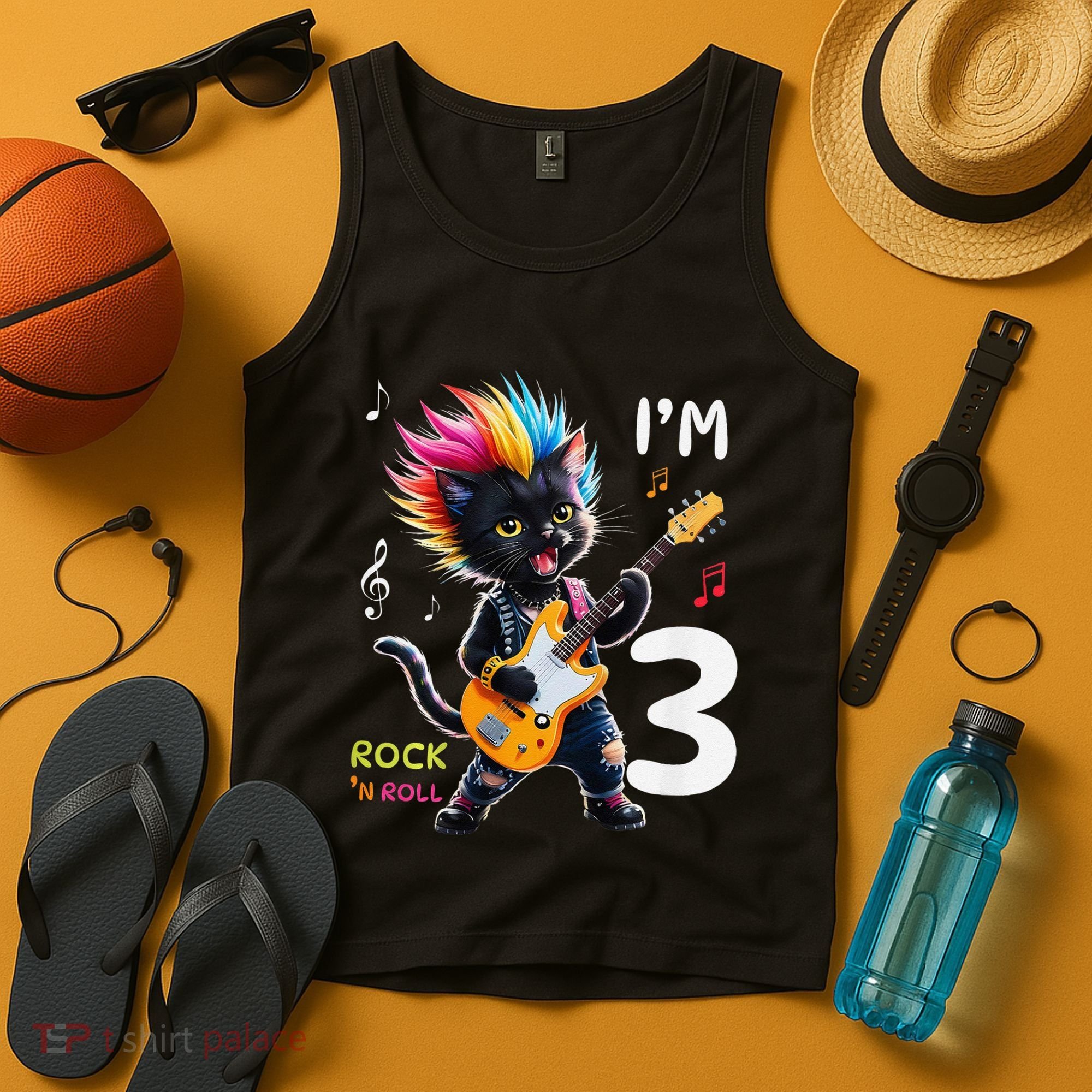 IM 3 Punk Cat RockN Roll Guitar Cat 3rd Birthday Boy Tank Top