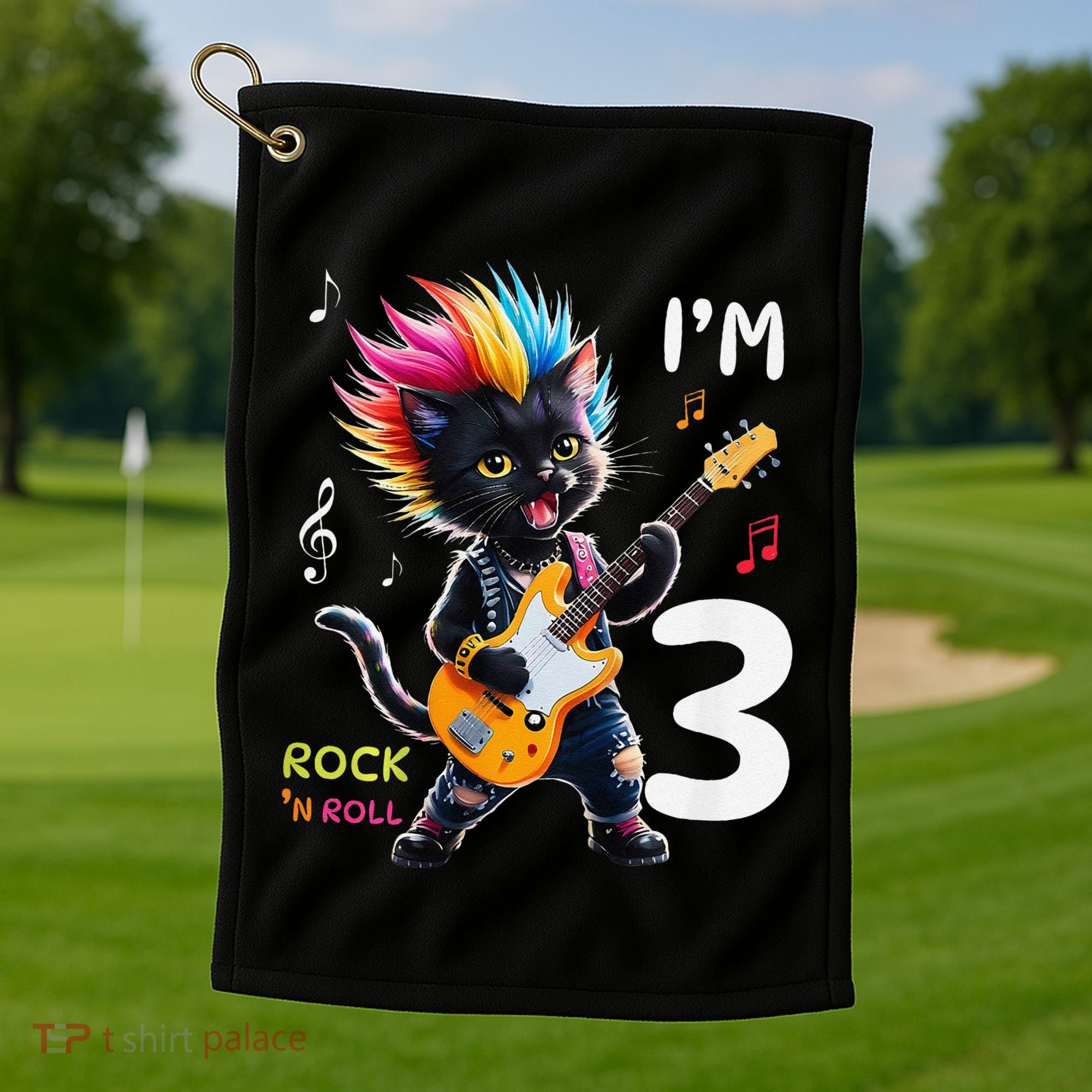 IM 3 Punk Cat RockN Roll Guitar Cat 3rd Birthday Boy Golf Towel