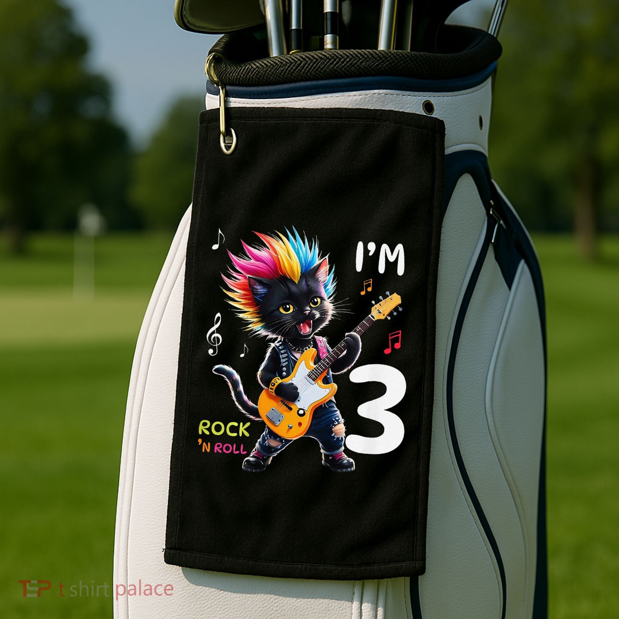 IM 3 Punk Cat RockN Roll Guitar Cat 3rd Birthday Boy Golf Towel