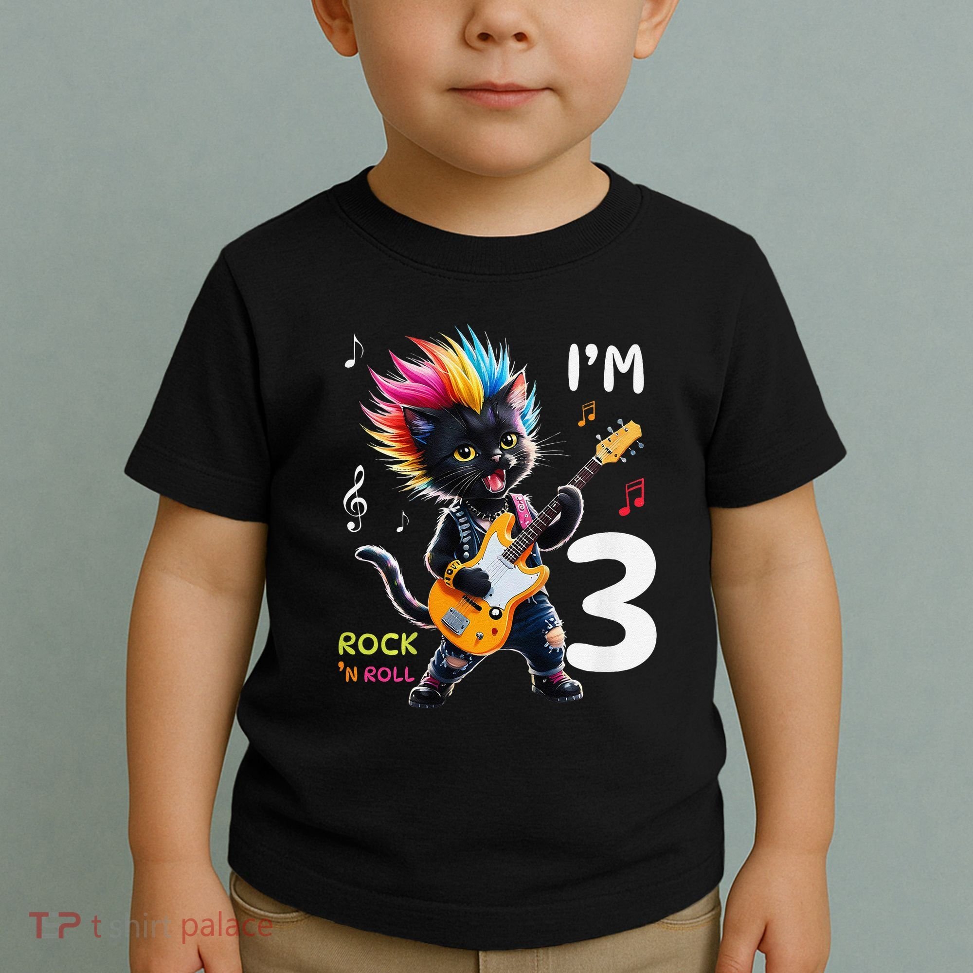 IM 3 Punk Cat RockN Roll Guitar Cat 3rd Birthday Boy Toddler T-Shirt