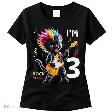 IM 3 Punk Cat RockN Roll Guitar Cat 3rd Birthday Boy Women's T-Shirt