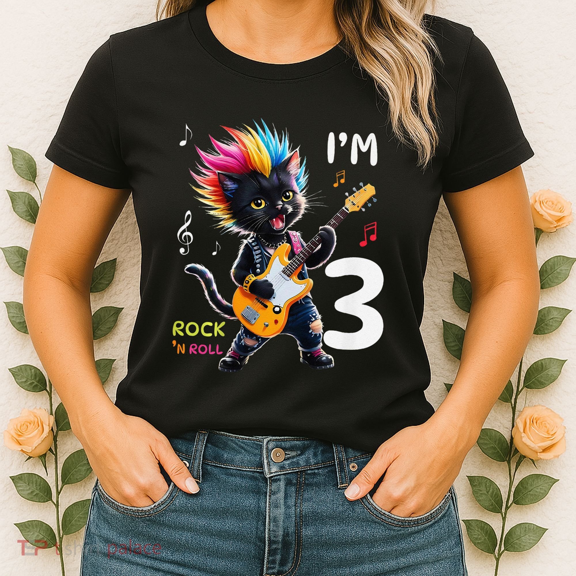 IM 3 Punk Cat RockN Roll Guitar Cat 3rd Birthday Boy Women's T-Shirt
