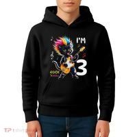 IM 3 Punk Cat RockN Roll Guitar Cat 3rd Birthday Boy Kids Hoodie thumb 4