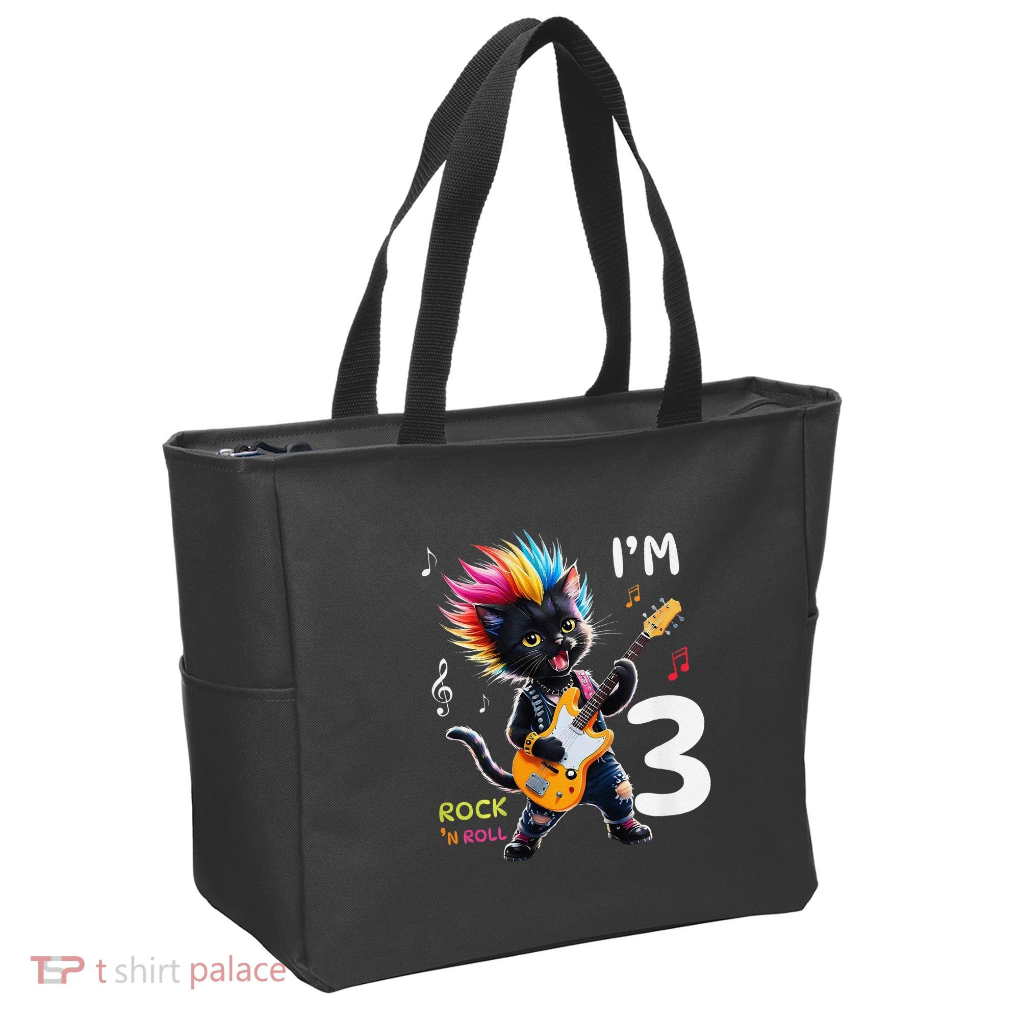 IM 3 Punk Cat RockN Roll Guitar Cat 3rd Birthday Boy Tote Bag