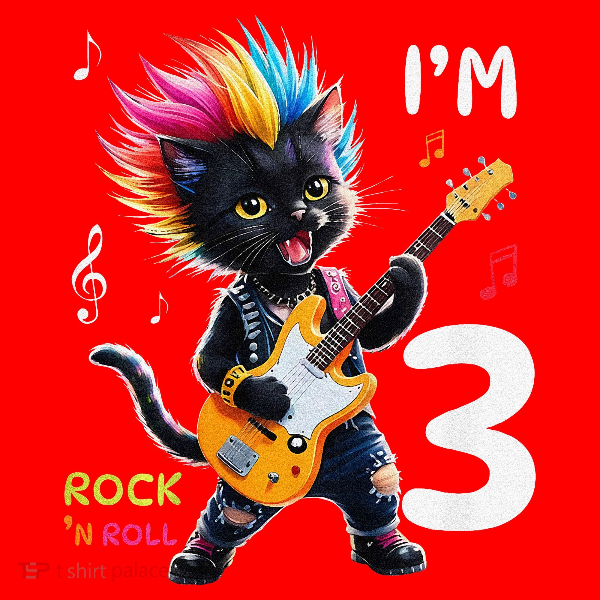 IM 3 Punk Cat RockN Roll Guitar Cat 3rd Birthday Boy Santa Hat