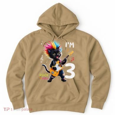IM 3 Punk Cat RockN Roll Guitar Cat 3rd Birthday Boy Hoodie