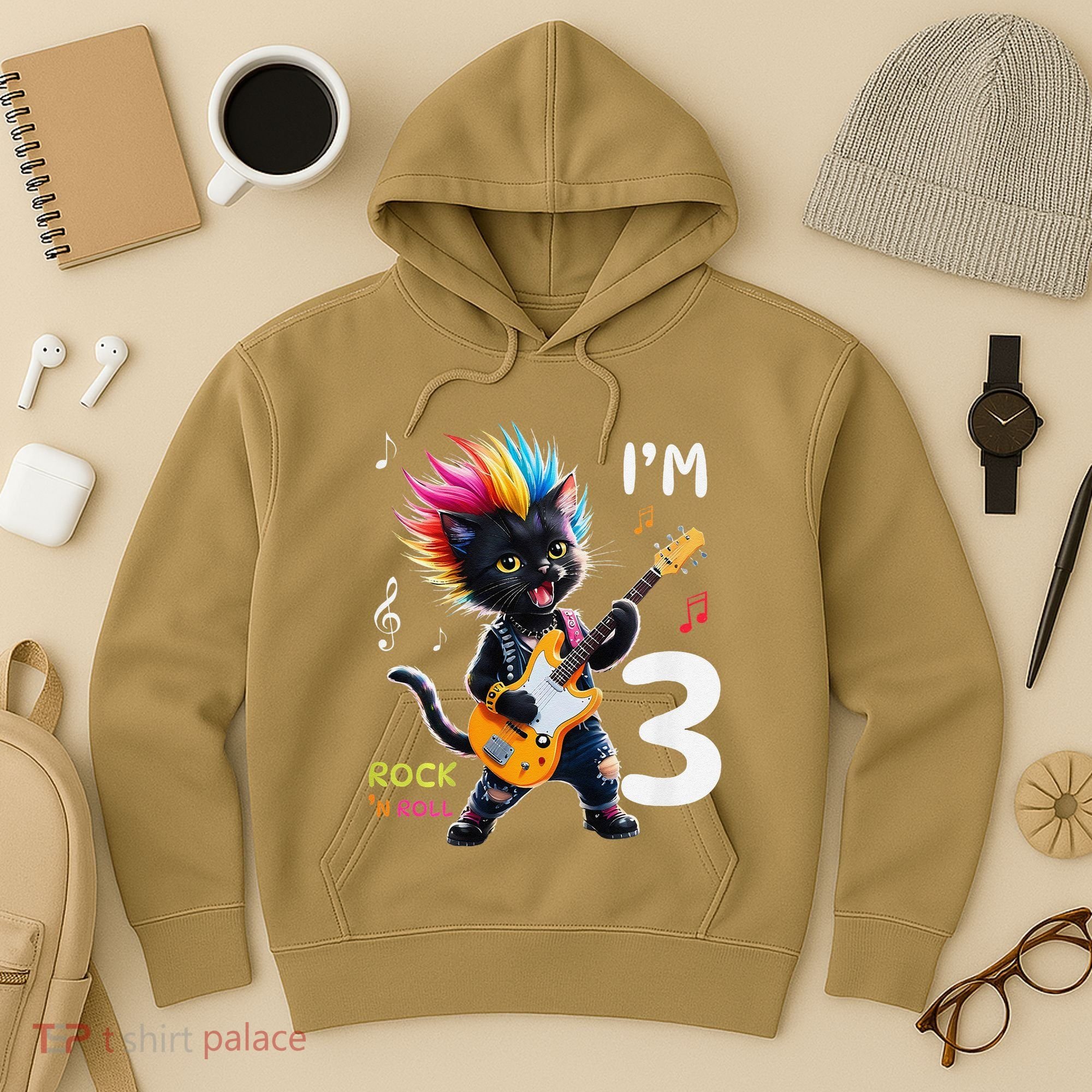 IM 3 Punk Cat RockN Roll Guitar Cat 3rd Birthday Boy Hoodie