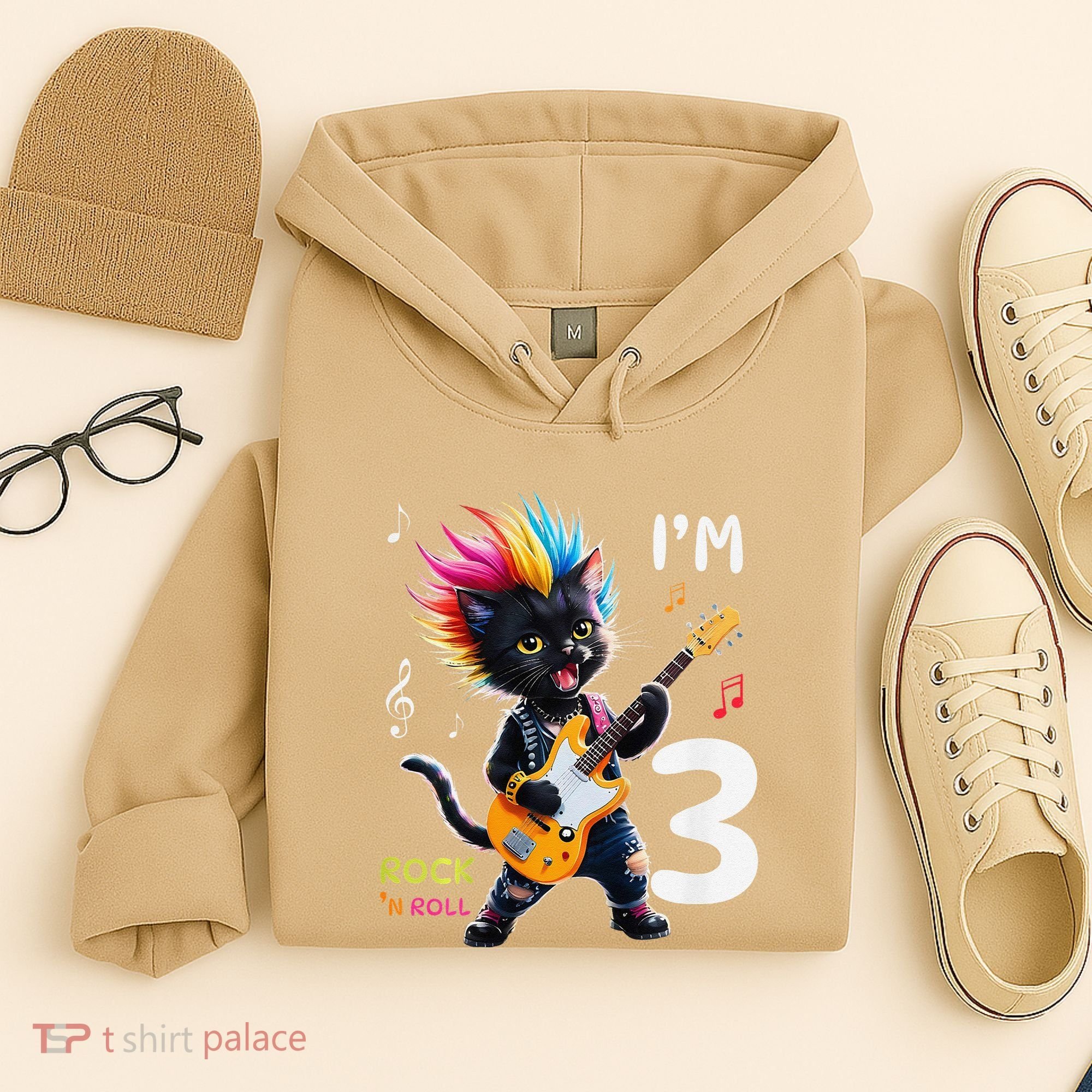 IM 3 Punk Cat RockN Roll Guitar Cat 3rd Birthday Boy Hoodie