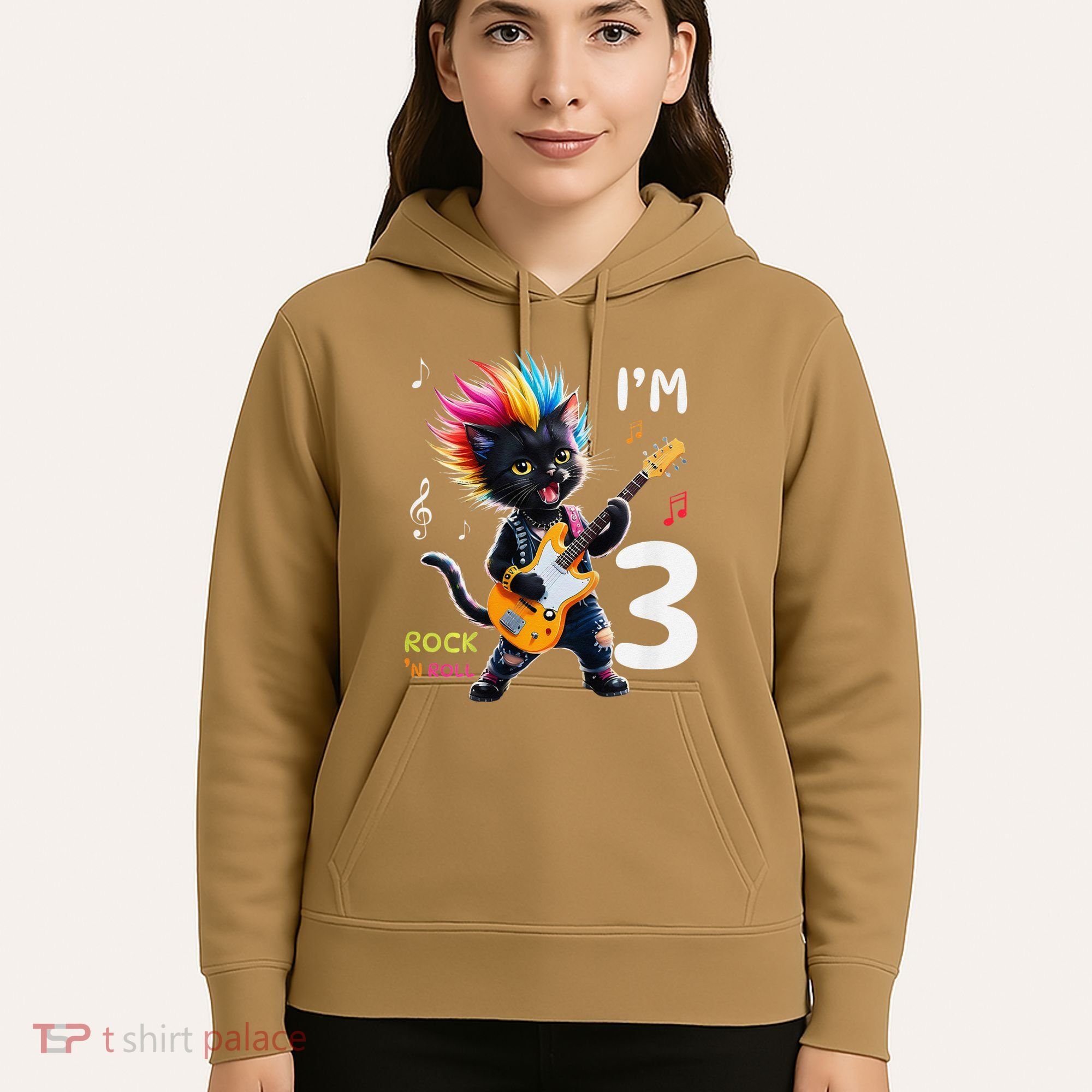 IM 3 Punk Cat RockN Roll Guitar Cat 3rd Birthday Boy Hoodie