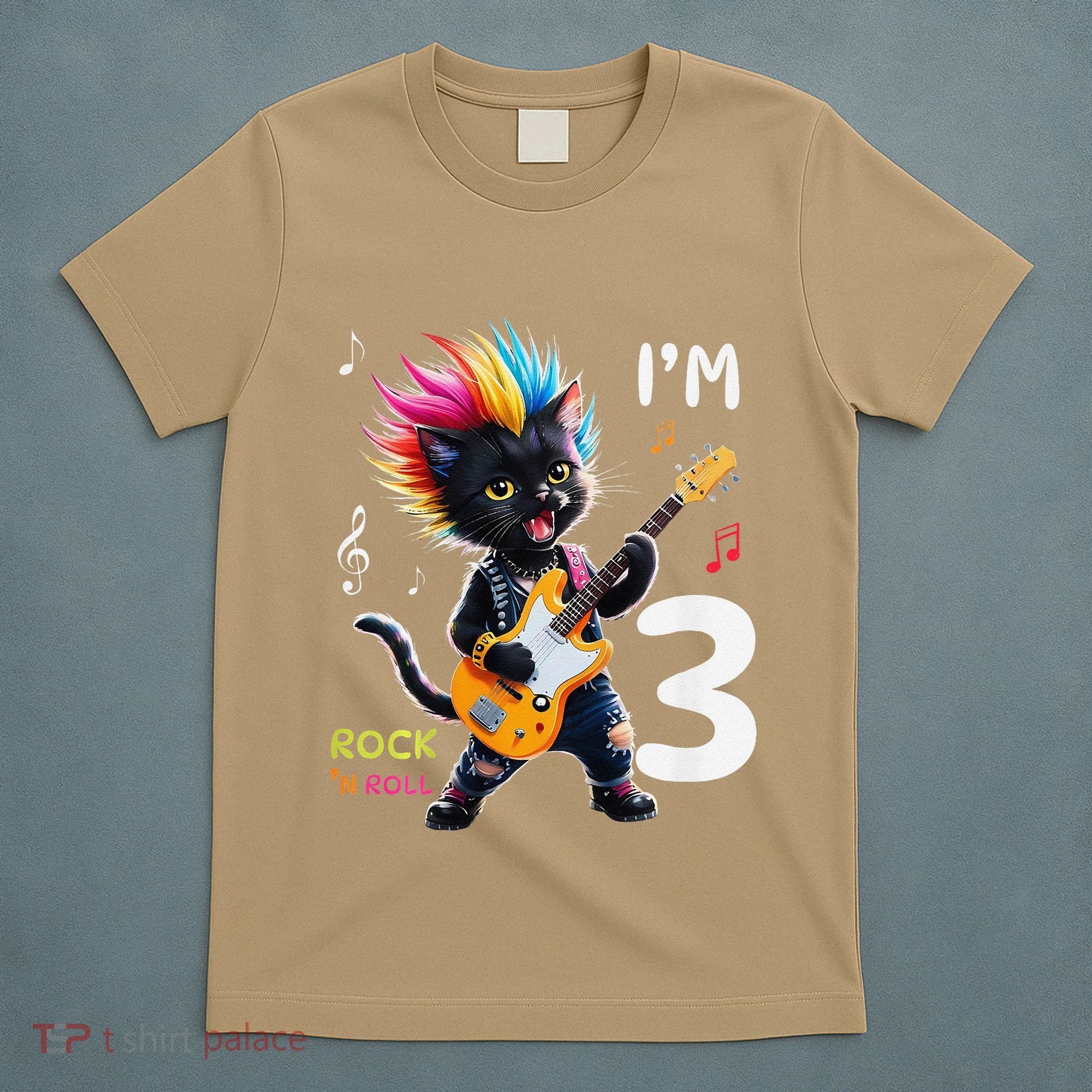 IM 3 Punk Cat RockN Roll Guitar Cat 3rd Birthday Boy T-Shirt