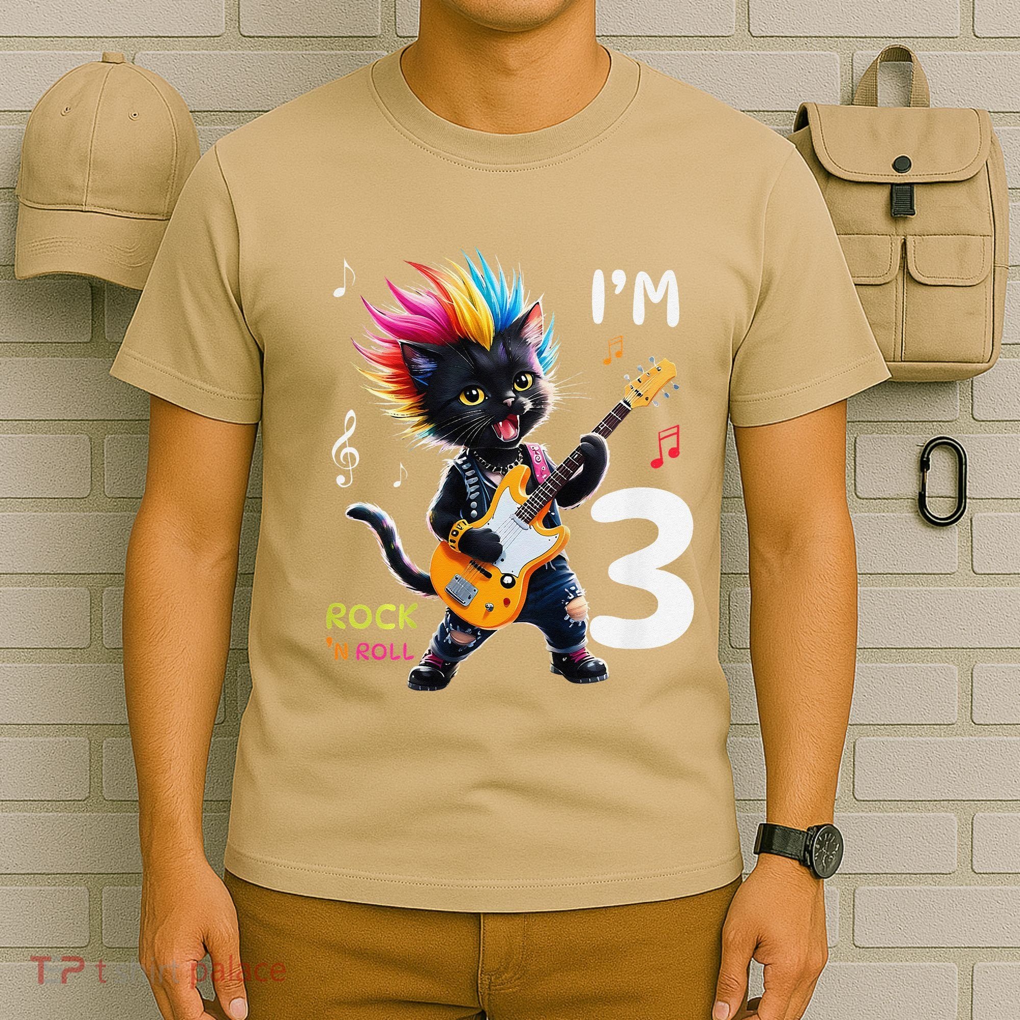 IM 3 Punk Cat RockN Roll Guitar Cat 3rd Birthday Boy T-Shirt
