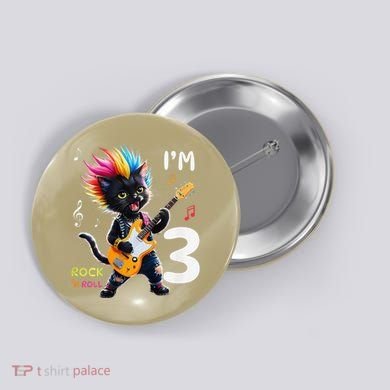 IM 3 Punk Cat RockN Roll Guitar Cat 3rd Birthday Boy Button