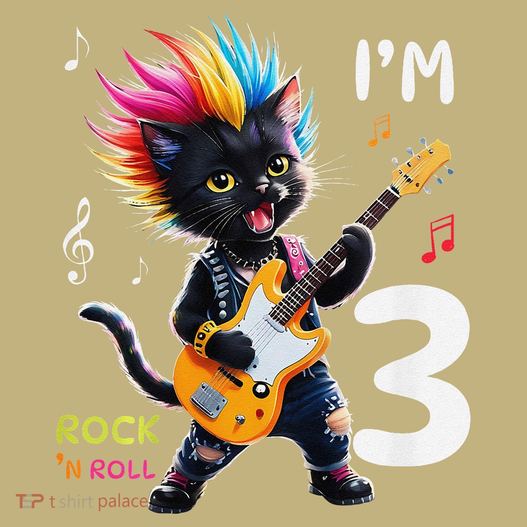 IM 3 Punk Cat RockN Roll Guitar Cat 3rd Birthday Boy Kids T-Shirt