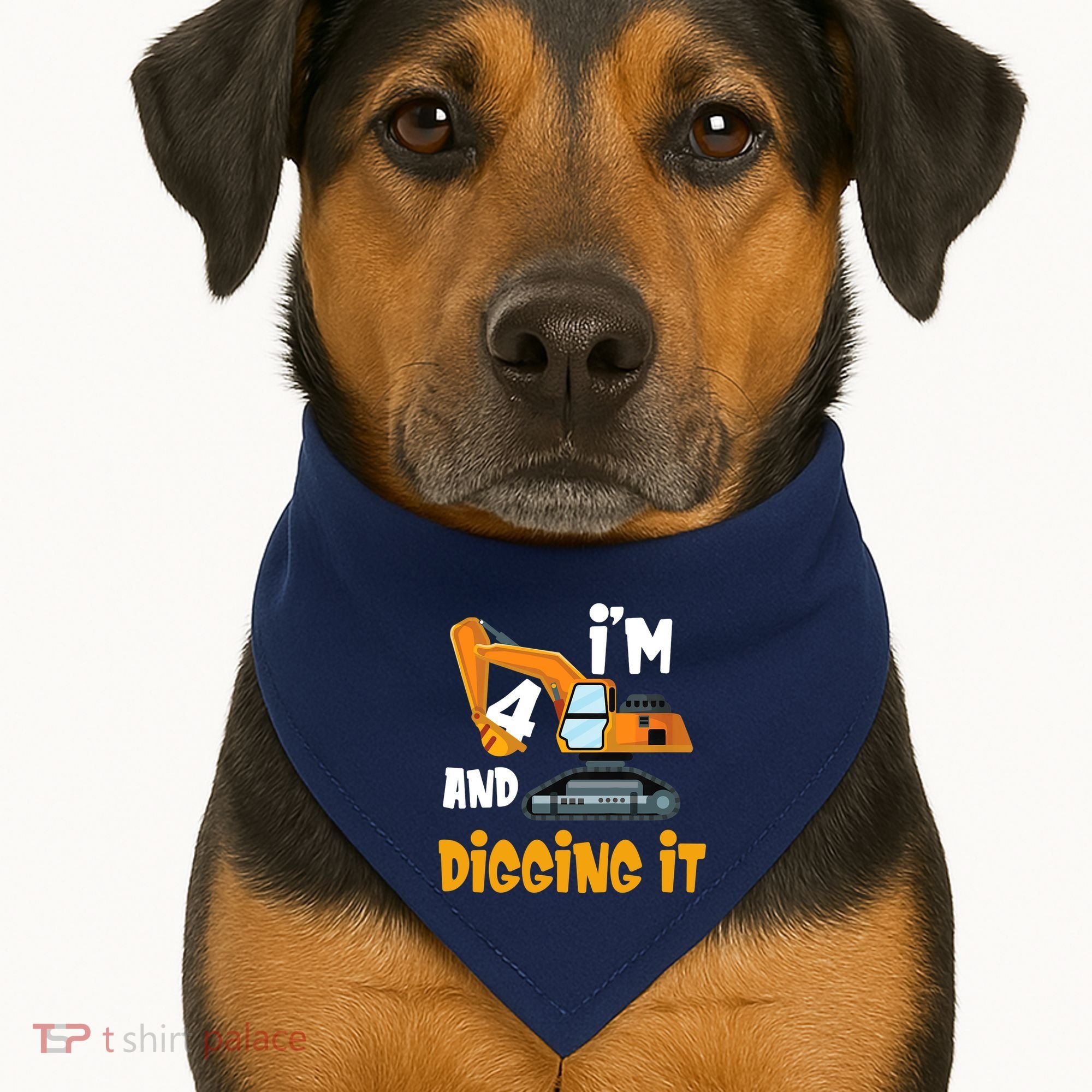  I'm 4 and digging it Excavator 4th Birthday Boy Gift I'm 4 USA-Made Doggie Bandana
