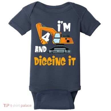  I'm 4 and digging it Excavator 4th Birthday Boy Gift I'm 4 Baby Bodysuit