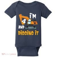  I'm 4 and digging it Excavator 4th Birthday Boy Gift I'm 4 Baby Bodysuit thumb 0