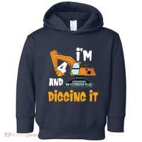  I'm 4 and digging it Excavator 4th Birthday Boy Gift I'm 4 Toddler Hoodie thumb 0