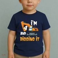  I'm 4 and digging it Excavator 4th Birthday Boy Gift I'm 4 Toddler T-Shirt thumb 2