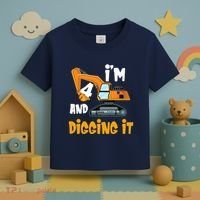  I'm 4 and digging it Excavator 4th Birthday Boy Gift I'm 4 Toddler T-Shirt thumb 3