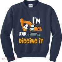  I'm 4 and digging it Excavator 4th Birthday Boy Gift I'm 4 Kids Sweatshirt thumb 0