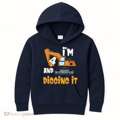 I'm 4 and digging it Excavator 4th Birthday Boy Gift I'm 4 Kids Hoodie