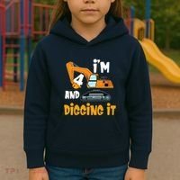  I'm 4 and digging it Excavator 4th Birthday Boy Gift I'm 4 Kids Hoodie thumb 3