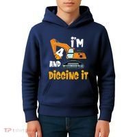  I'm 4 and digging it Excavator 4th Birthday Boy Gift I'm 4 Kids Hoodie thumb 4