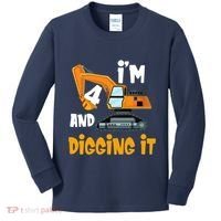  I'm 4 and digging it Excavator 4th Birthday Boy Gift I'm 4 Kids Long Sleeve Shirt thumb 0