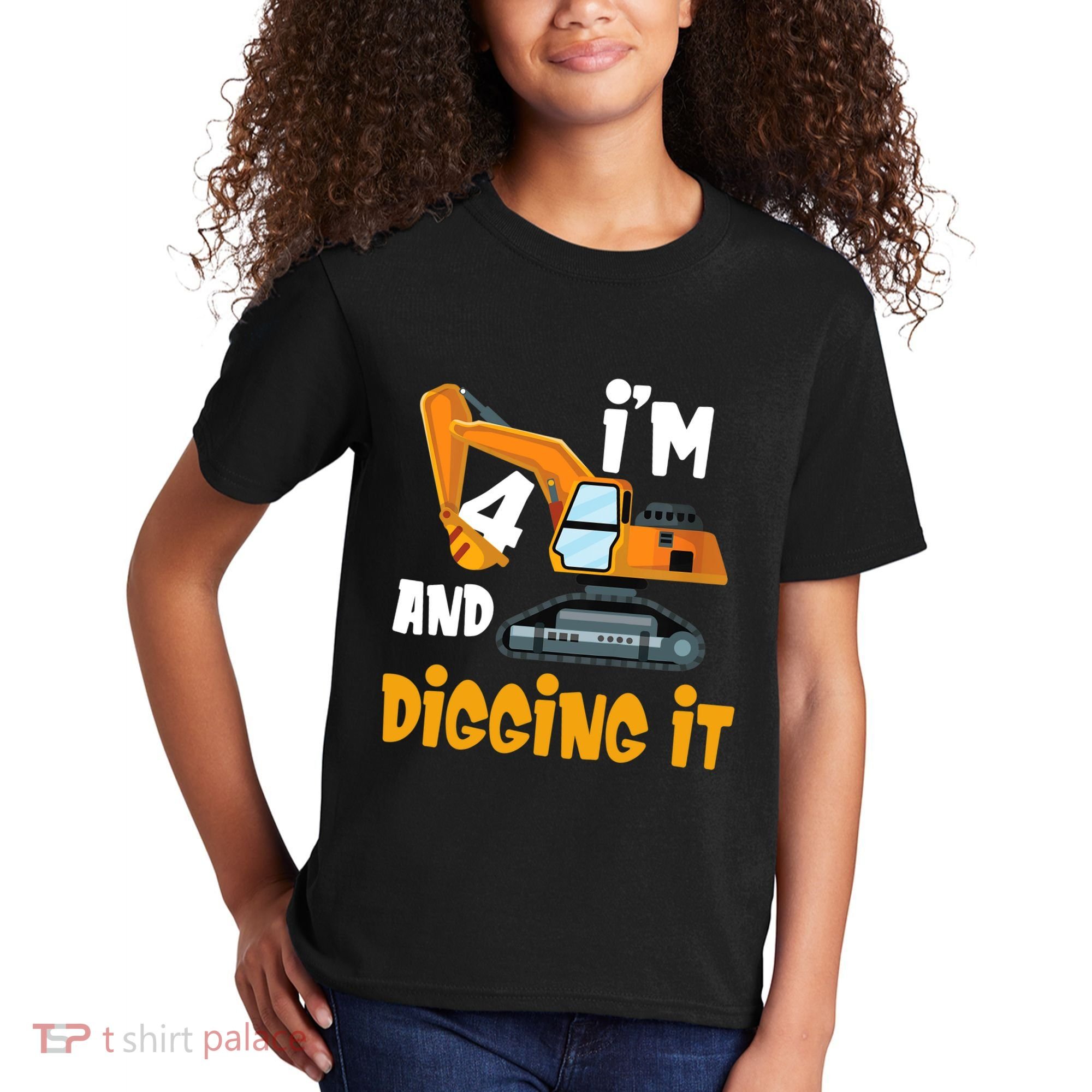  I'm 4 and digging it Excavator 4th Birthday Boy Gift I'm 4 Kids T-Shirt