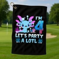 I'm 4 Let's Party A Lotl 4th Birthday Cute Axolotl Lovers Golf Towel thumb 1